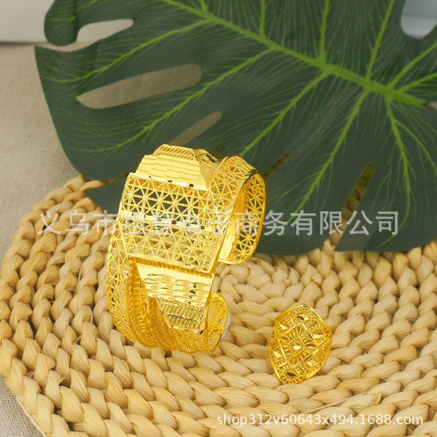 Middle eastern dubai women's geometric hollow open bangle ring african nigerian festival vietnamese wedding party gift