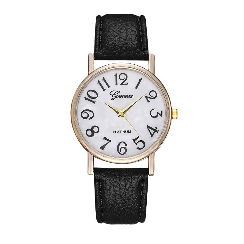 2023 new geneva watch: mother-of-pearl dial, geneva leather strap, large number fashion women's watch for export