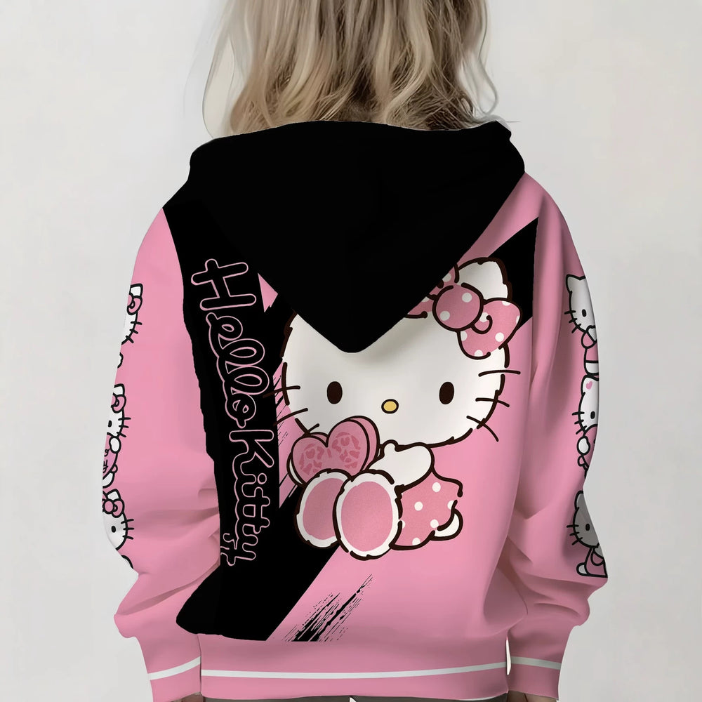 Kids' hoodie jacket, cross-border hot seller: cute cartoon print fashion zip-up hoodie for girls, dropshipping available