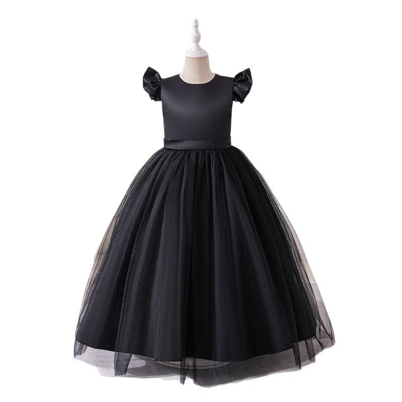 European and american newborn/first birthday dress - flutter sleeve tutu with bow, mesh skirt, flower girl princess dress, banquet/performance outfit