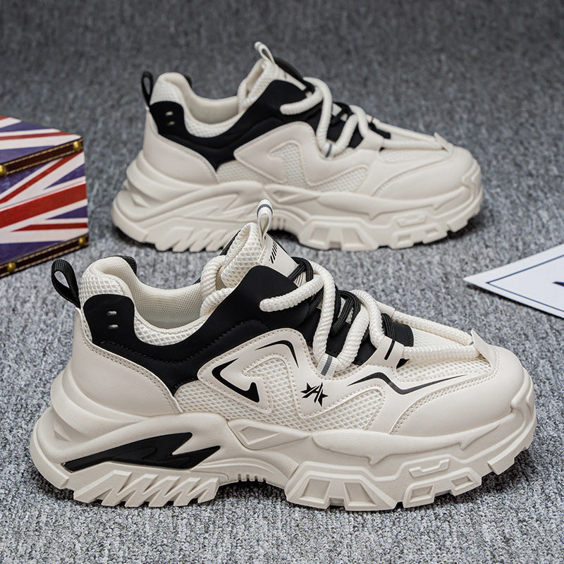 Men's spring trendy casual shoes: youth-friendly, versatile, mesh breathable, chunky sole, height-increasing, running & athletic sneakers
