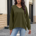 cross-border new women's fashion casual solid color v-neck long sleeve top hoodless sweatshirt