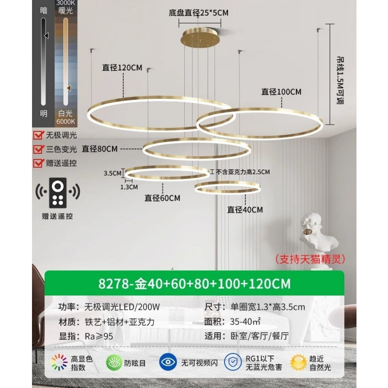 Circle of Light Living Room Chandelier French Postmodern Simple Light Luxury Dining Room Light Duplex Circle Hall Lighting 1