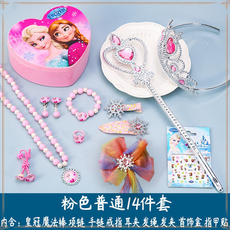 Crown Tiara Children's Little Princess Crown Magic Wand Hair Accessories Set Princess Elsa Necklace Girls Jewelry Box