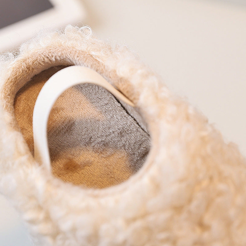 Vancahao girls' winter fleece-lined lambswool outdoor cotton shoes  korean style children's warm half-slipper fuzzy shoes