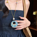 Zen intention totem round pendant necklace-x1906 blue