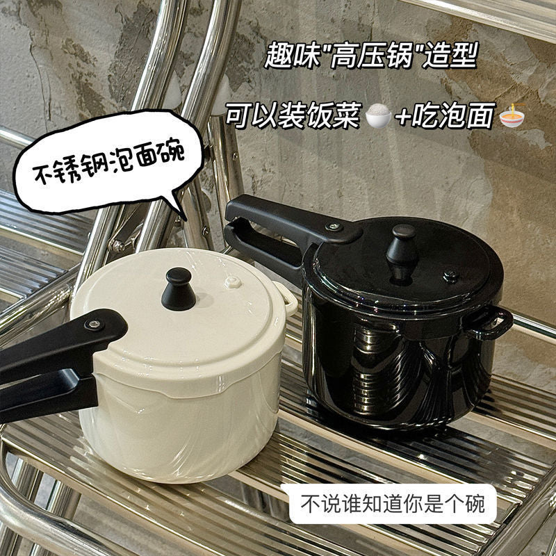 304 stainless steel instant noodle bowl with lid, large capacity, drainable instant noodle bowl, pressure cooker style student rice bowl box