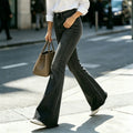 European and american style black washed stretch flare jeans - women's high-waisted raw hem slimming versatile workwear flare pants