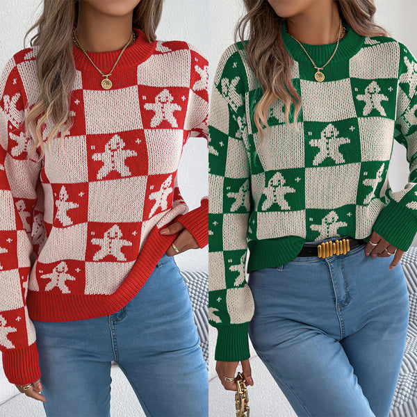 Real shot autumn and winter European and American snowman plaid lantern long-sleeved pullover sweater, independent station  women's Christmas