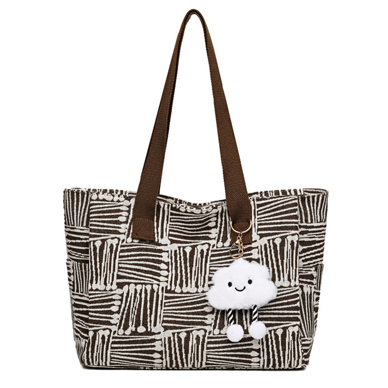 Large women's bag 2025 new fashion commuter shoulder bag spring/summer large capacity tote bag striped handbag