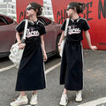 versatile girls' summer outfit: korean style sporty & casual fashion short-sleeve t-shirt and skirt two-piece set