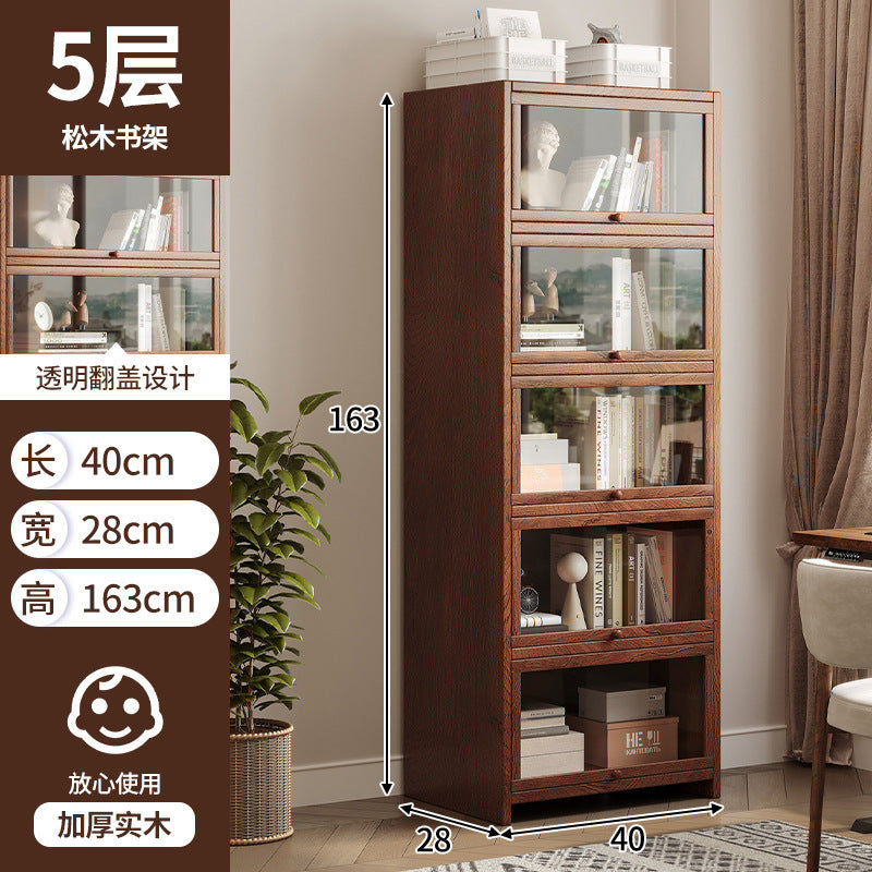Solid wood bookshelf Shelf Living room floor-to-ceiling glass door New Chinese cabinet Locker Household dust storage bookshelf
