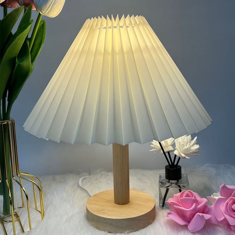 USB Nordic Internet celebrity desk lamp Korean pleated ins bedside bed and breakfast decoration night light bedroom solid bedroom wood lamp