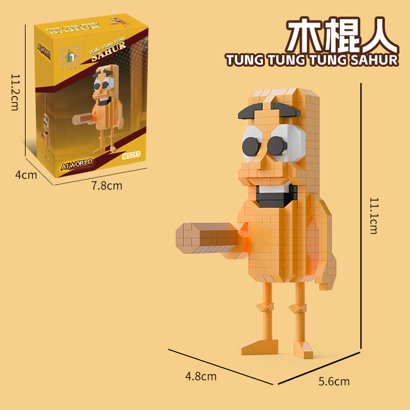 [half price big sale] ai shan hai jing wooden stick man banana monkey shark puzzle assembled building blocks handmade toy ornaments