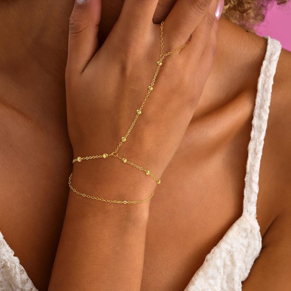 European and american cross-border millet beads rice beads bracelet zircon pearl ring chain love finger chain stainless steel jewelry for women