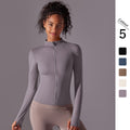 New women's solid color fitted stand collar zip-up long sleeve brushed athletic running fitness long yoga top