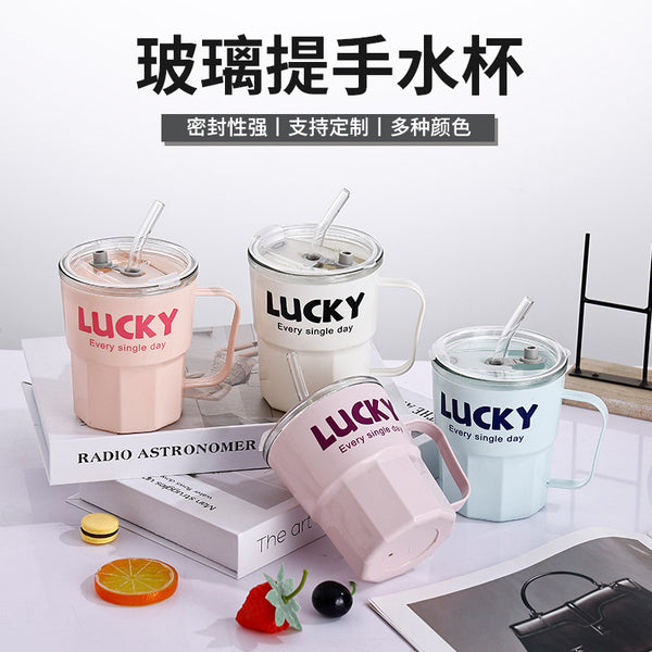 High value cup with straw handle mug with handle summer design coffee cup juice milk cup wholesale