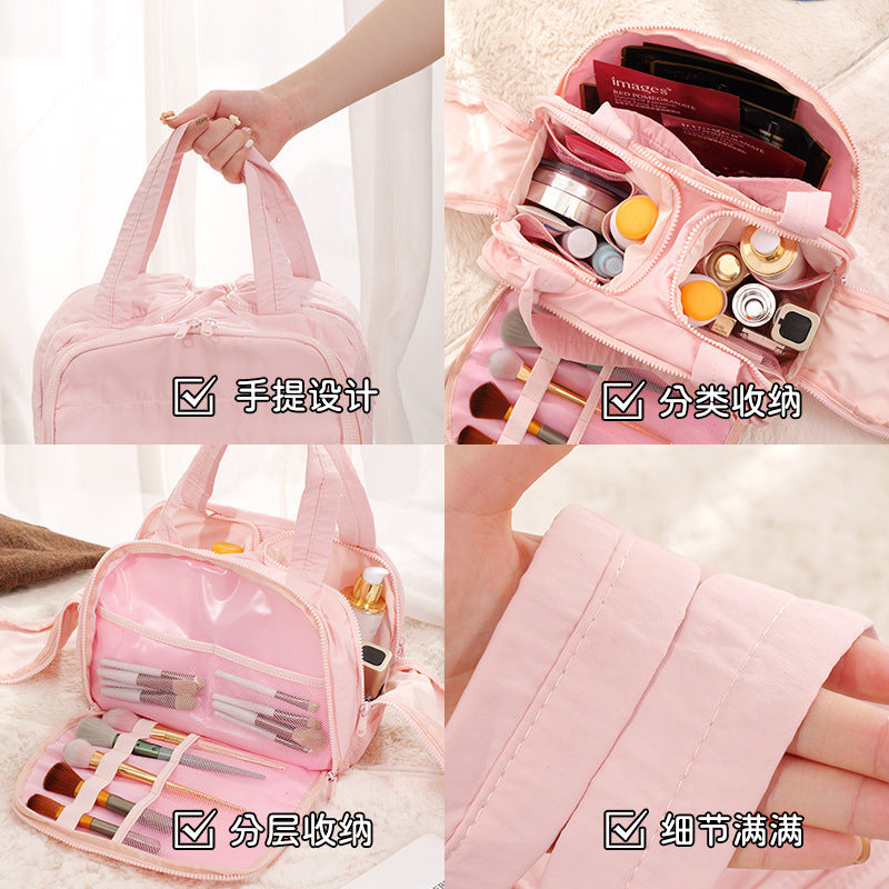 Xiaohongshu same cosmetic bag large capacity double wide opening fluffy storage bag partition travel handbag wash bag