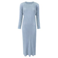 Amazon women's  european and american classic pleated long sleeve solid color midi slim fit slit dress