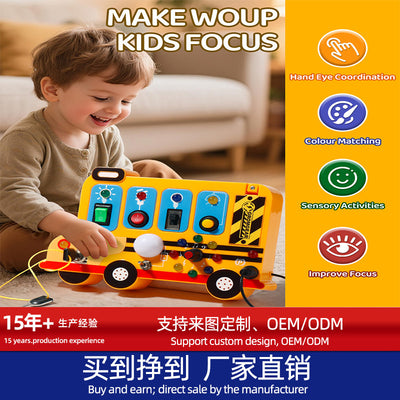 educational early education amazon kids school bus busy board multi-function led switch car power button toy