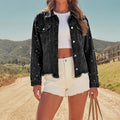 Fashion cross-border foreign trade lapel beading double patch pocket metal button hem raw edge drop shoulder version denim outwear for women