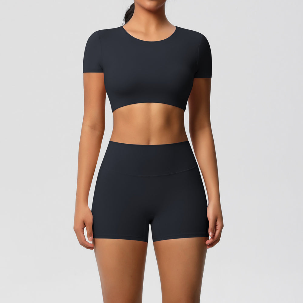 New arrival: european and american style solid color double-sided brushed breathable compression yoga set - 8 piece activewear set for running and fitness