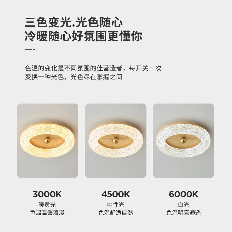 Walnut color resin ceiling light, advanced sense eye protection study round Italian minimalist master bedroom light luxury ceiling light