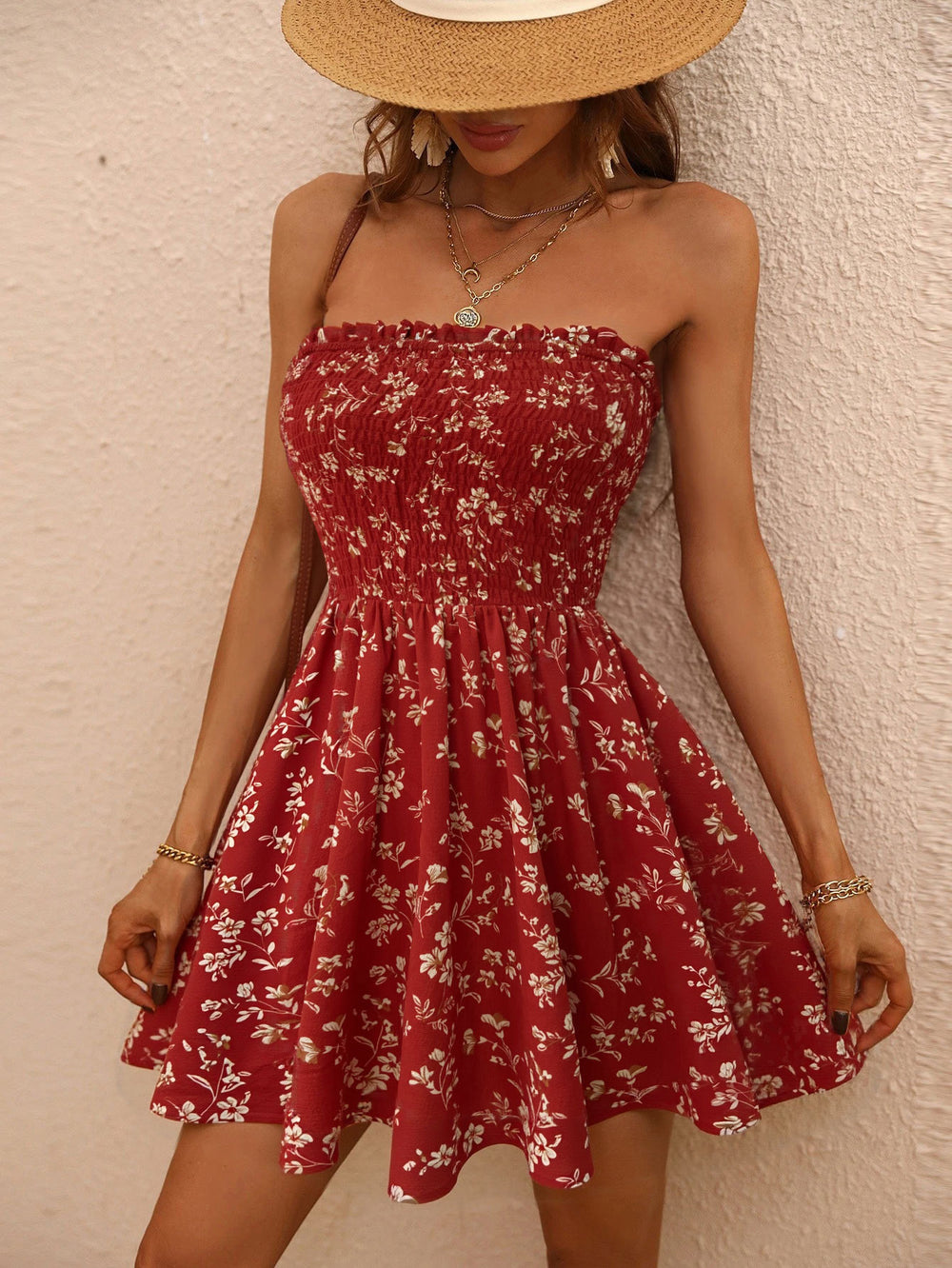 wholesale playful waist slimming look floral tube top dresssummernew arrivalniche stylesense of design suspender skirt for women
