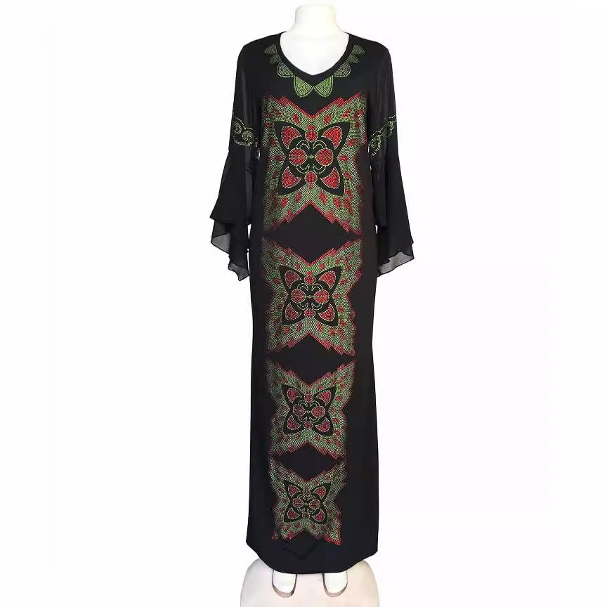 high-end large-area butterfly hot diamond silm fishtail long skirt matching chiffon lotus leaf mid-sleeve long skirt special price clearance
