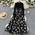 French chic butterfly print square neck dress - women's early spring outfit, high-waisted a-line skirt, figure-flattering, high-end style