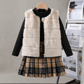 new summer cross-border fashion girls' fuzzy vest + knitted top + a-line skirt three-piece set