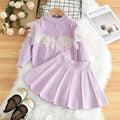spring/autumn new girls' sweater set: designer lace jacquard knit top and midi skirt two-piece outfit