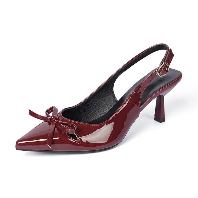 Pointed toe bow detail low-cut stiletto heel closed-toe sandals - women's spring/summer 2025 high heel single shoes with back strap