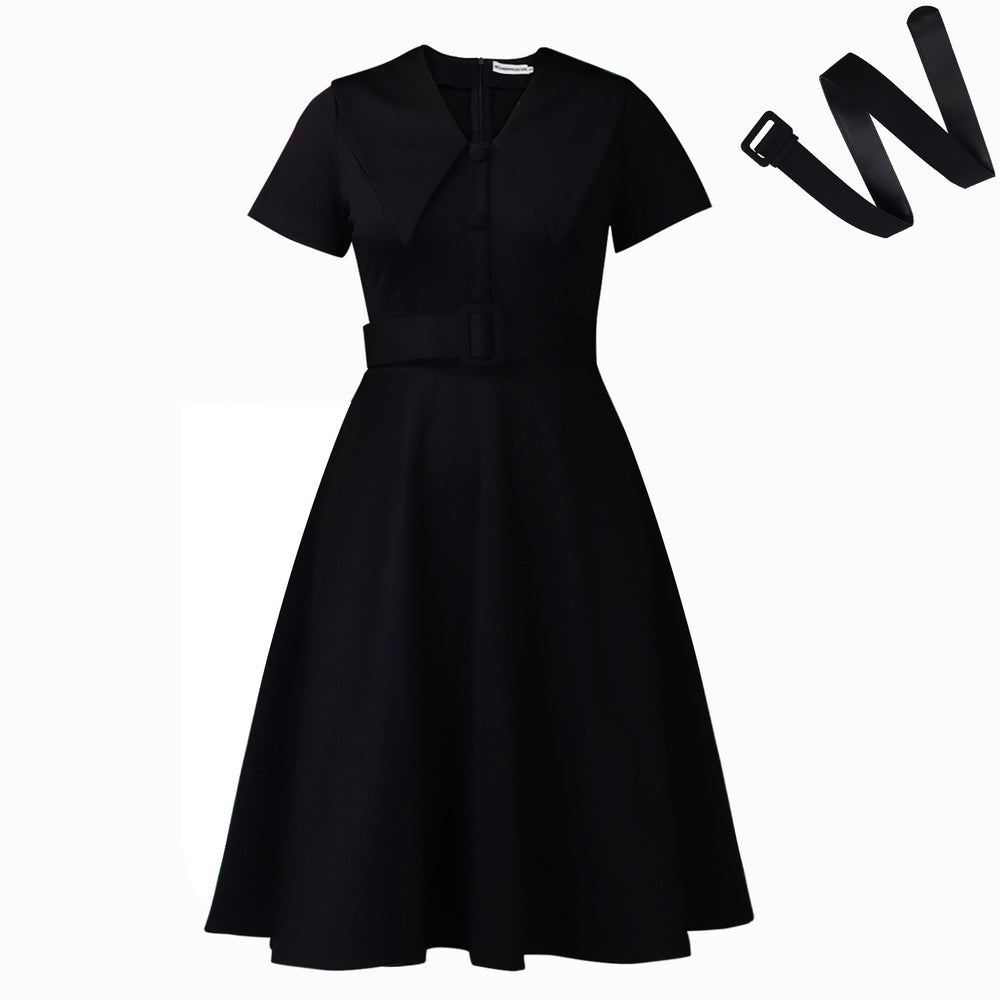 D588  foreign trade women's fashion european and american style elegant peter pan collar short sleeve stretchy a-line african dress