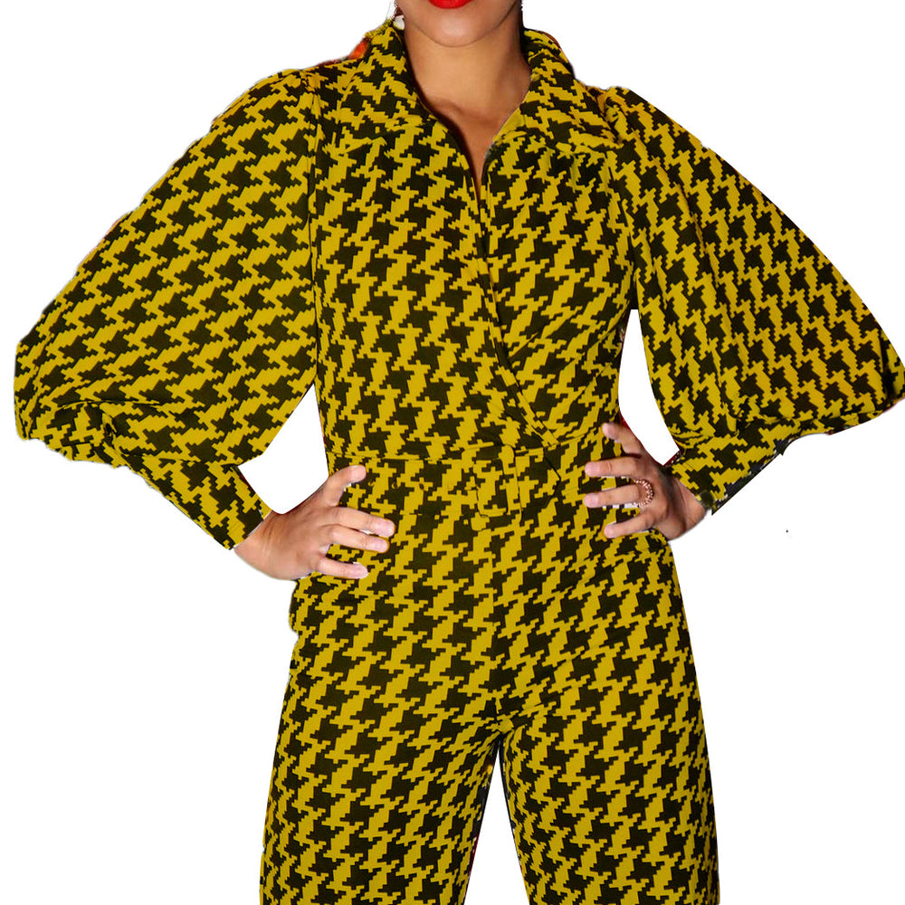 D3095exportplus size women's clothing  long sleevesv neckcasualelegantwork clothingstraight-legfashion cross-border jumpsuit