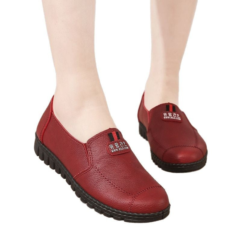 Spring & fall flats ladieswear shoes soft bottom middle-aged and elderly women's flats leather shoes non-slipeasiest for match work shoes slip-on grandma shoes