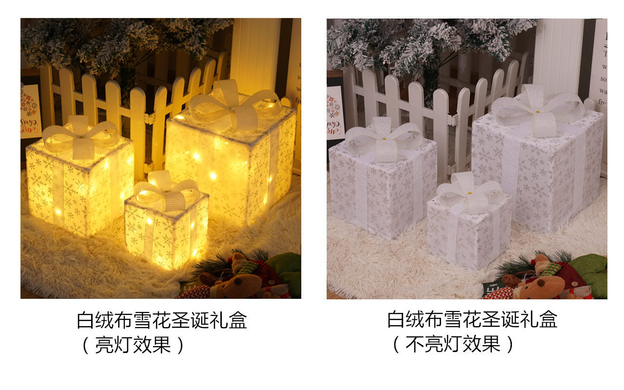 Popular Christmas gift box three-piece Christmas light decoration ambient light ins wind indoor and outdoor flashing ornament