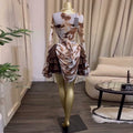 European and american cross-border women's clothing:  summer new arrival - elegant printed ruffle-trimmed flared sleeve pleated dress