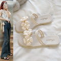 Pearl double flower hot style outwear sandals women's summer new fairy popular easiest for match soft bottom fashion slippers women