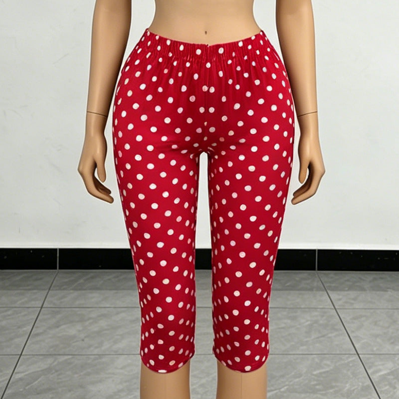 Fashion cross-border new arrival women's fashion spot printing sexy suspender tops waist-length hip-lifting 7-point pants suit for women