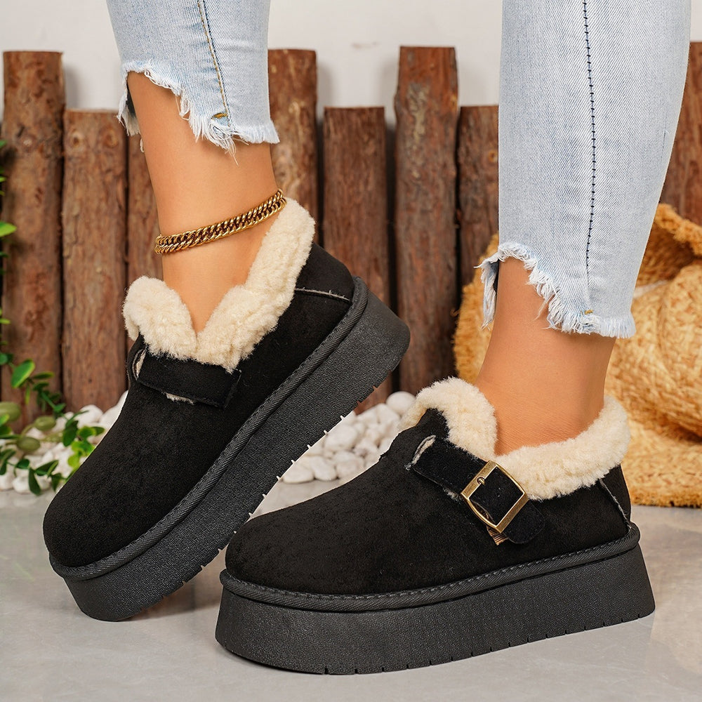 Wholesale women's plus size chunky sole snow boots -  winter new arrival, fleece-lined, extra thick, warm, furry trim cotton boots