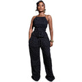 European and american style cross-border polka dot loose women's backless mid-waist pants suit one-line collar summer sports trendy two-piece set