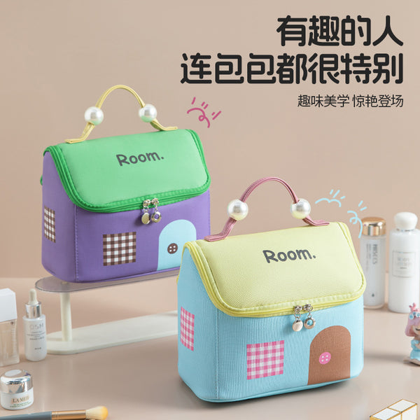 Dopamine house cosmetic bag large capacity partition storage bag travel waterproof toilet bag pu fun storage bag