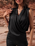 Amazon women's spring/summer sleeveless satin blouse - european & american style, ruched tank top, new sexy shirt