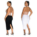 C6873 cross-border   fashion women's solid color mesh rhinestone halter maxi dress