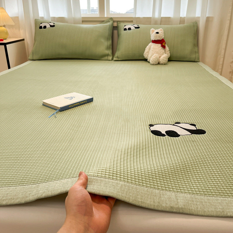 Summer Class A Waffle Cartoon Embroidered Mat Skin-friendly Sleeping Naked Ice Silk Mat Mattress Air Conditioning Soft Mat Cross-border