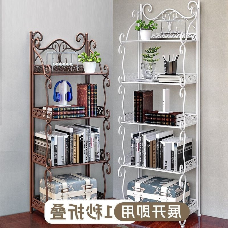 Installation-free bookshelf floor-standing multi-layer kids book storage rack simple bookshelf for home living room bedroom storage rack iron