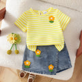 Baby clothing kids set children outfit yellow short-sleeved t-shirt + blue short
