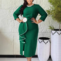 elegancestereo flowercontrast colordress ruffles waist slit work clothing party silm hip skirt