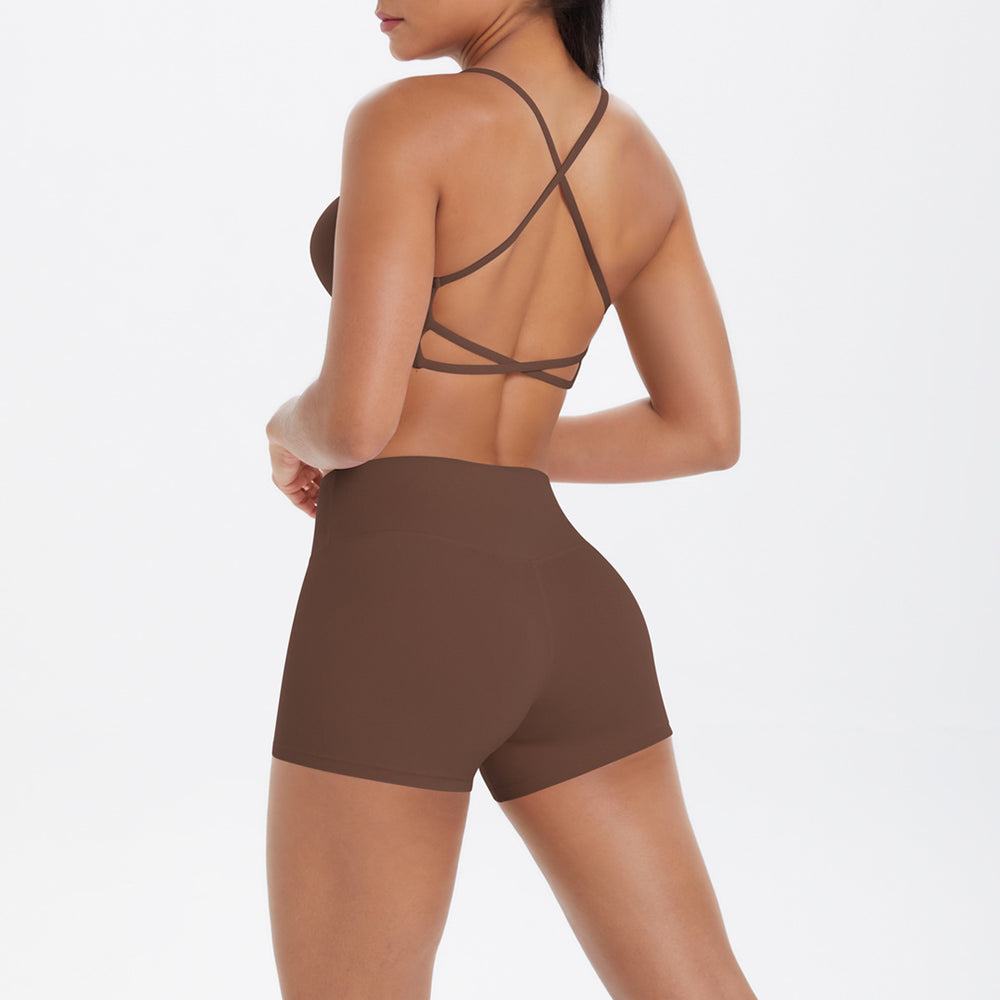 new cloud-soft brushed camisole bra with beautiful back design, casual running fitness butt-lifting shorts, yoga outfit for women